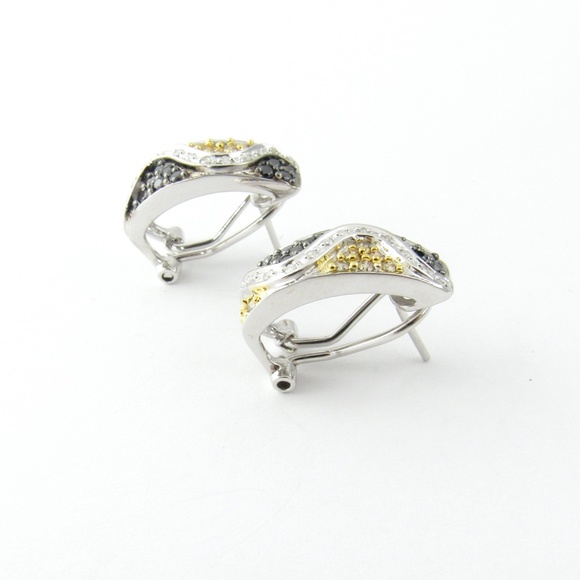 Vintage 14 Karat White Gold Black and White Diamond Earrings #4830 - Picture 4 of 9